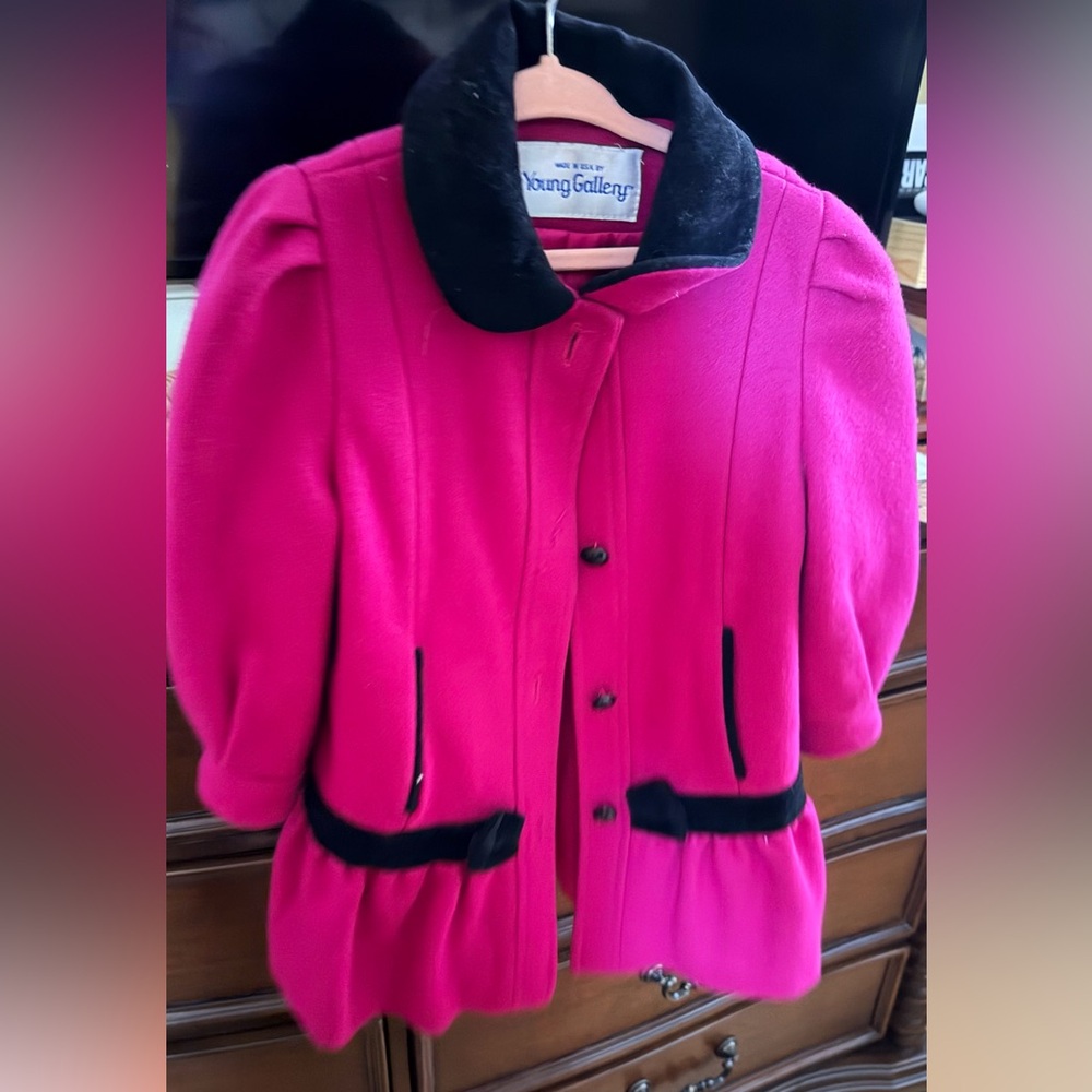 Gallery Bright Fuchsia Pea Coat with Black Trim